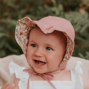 Baby Reversible Ruffle Bonnet | Poppy/ Rosa